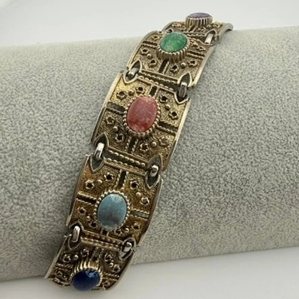 Sarah Coventry Granada Multi-Color Bracelet Faux Stone Panel Vintage Granada
